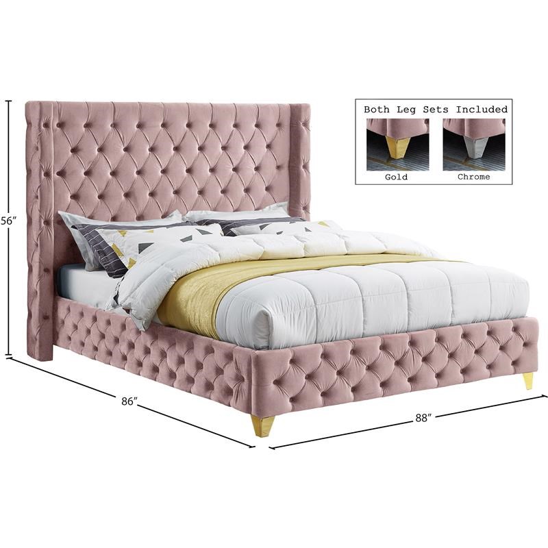 Meridian Furniture Savan Pink Velvet King Bed
