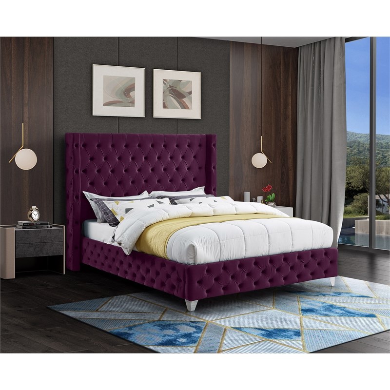 Meridian Furniture Savan Purple Velvet Full Bed