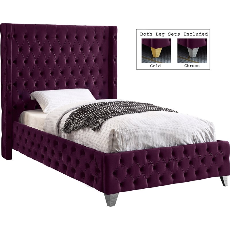 Meridian Furniture Savan Purple Velvet Twin Bed