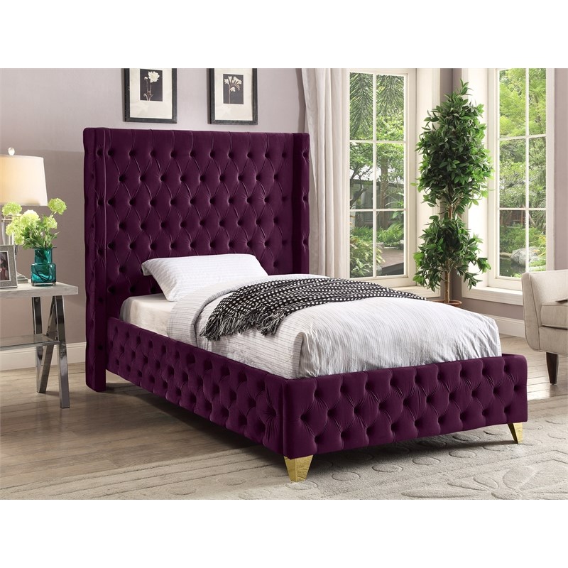 Meridian Furniture Savan Purple Velvet Twin Bed