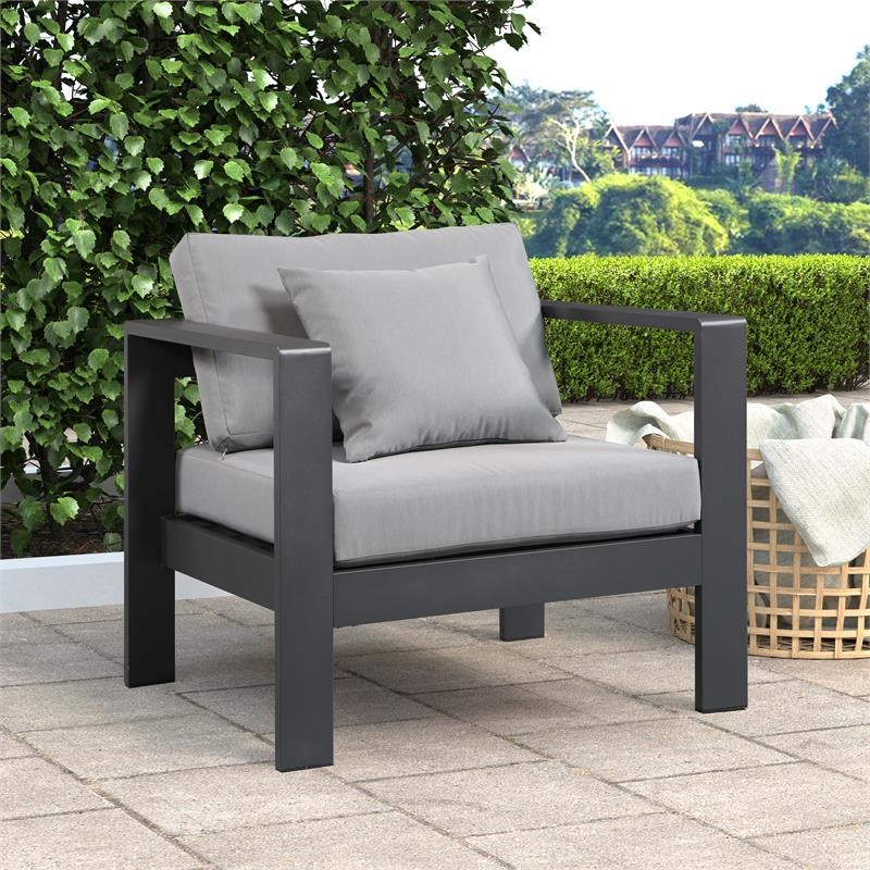 Meridian Furniture Nizuc Grey Fabric Outdoor Patio Arm Chair