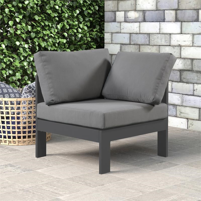 Meridian Furniture Nizuc Grey Fabric Outdoor Patio Corner Chair