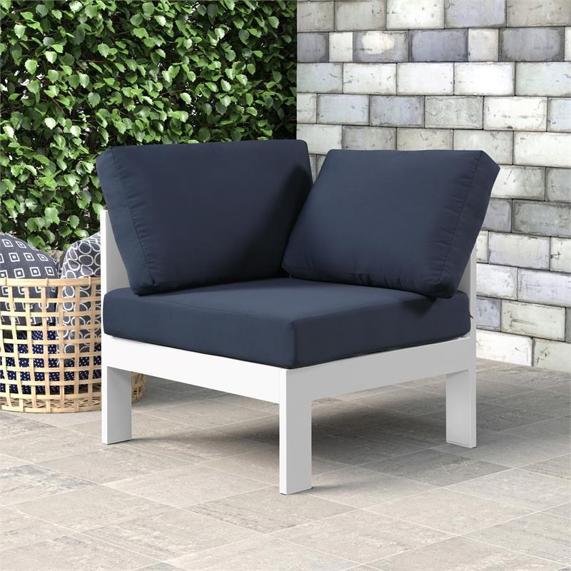 Meridian Furniture Nizuc Navy Fabric Outdoor Patio Corner Chair