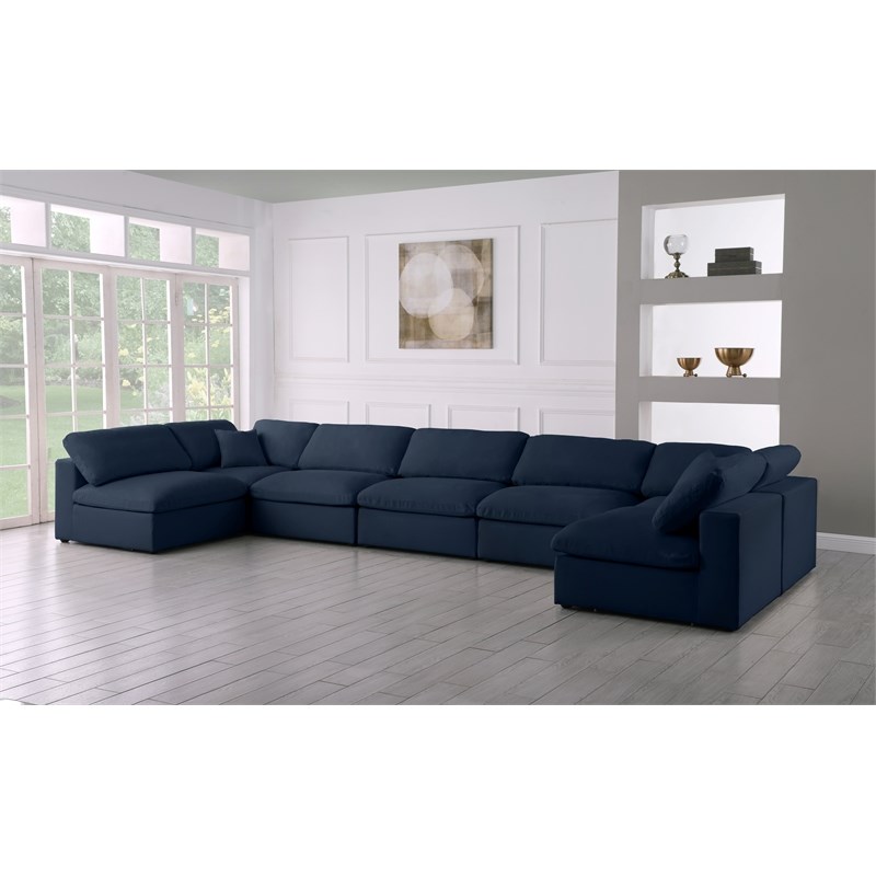 Meridian Furniture Serene Navy Linen Fabric Deluxe Modular Sectional