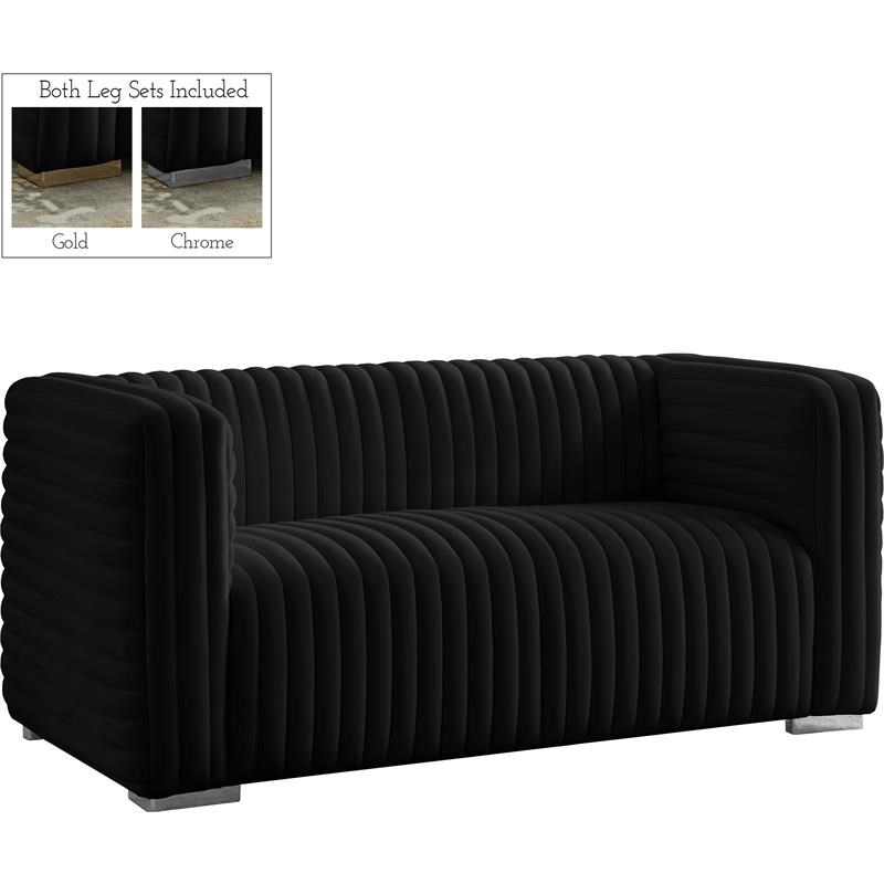 Meridian Furniture Ravish Black Velvet Loveseat