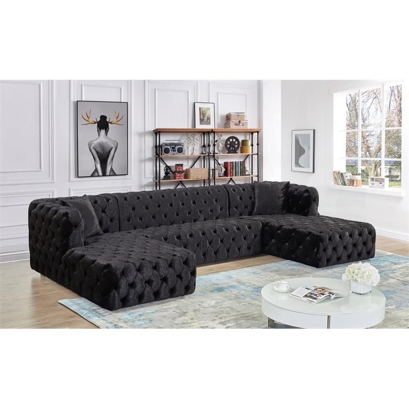 Meridian Furniture Coco Black Velvet 3pc. Sectional Homesquare