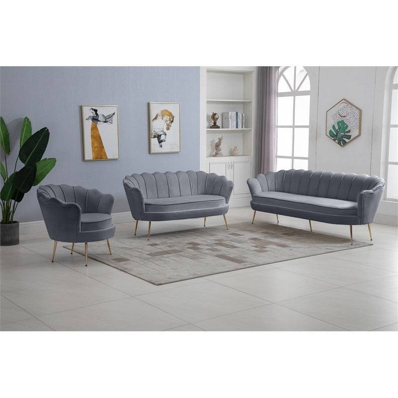 Meridian Furniture Gardenia Grey Velvet Loveseat