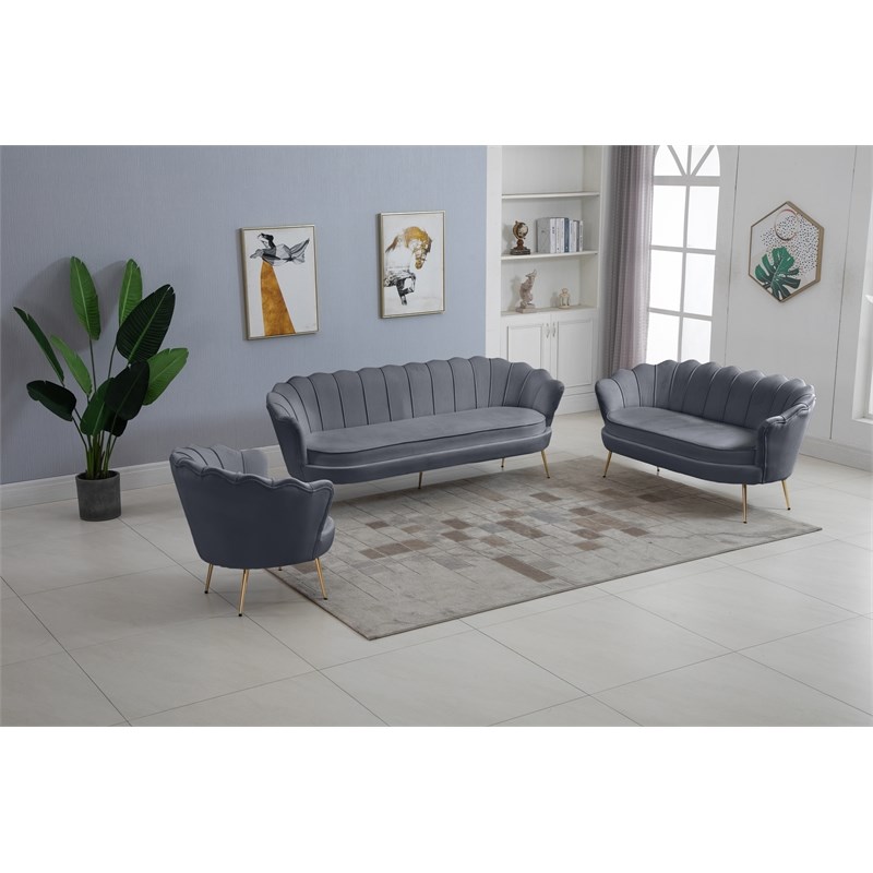 Meridian Furniture Gardenia Grey Velvet Loveseat