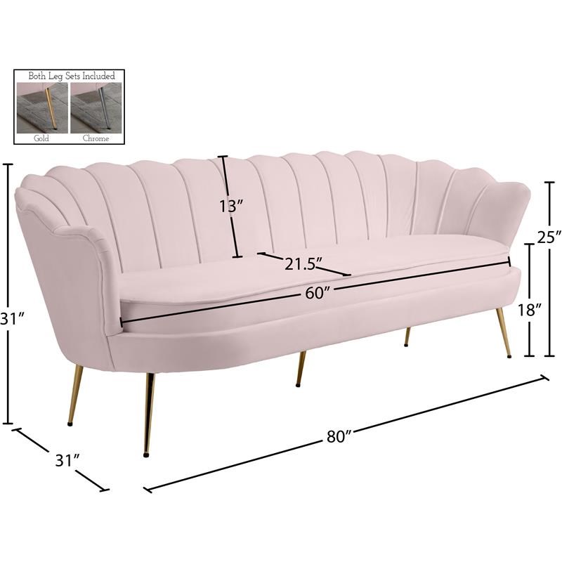 Meridian Furniture Gardenia Pink Velvet Sofa