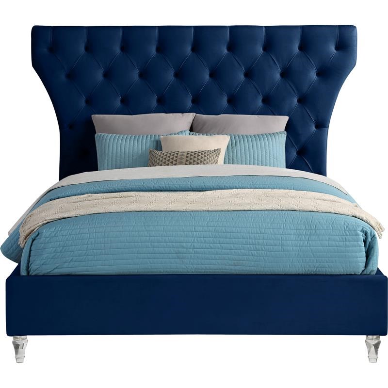 Meridian Furniture Kira Navy Velvet King Bed Homesquare