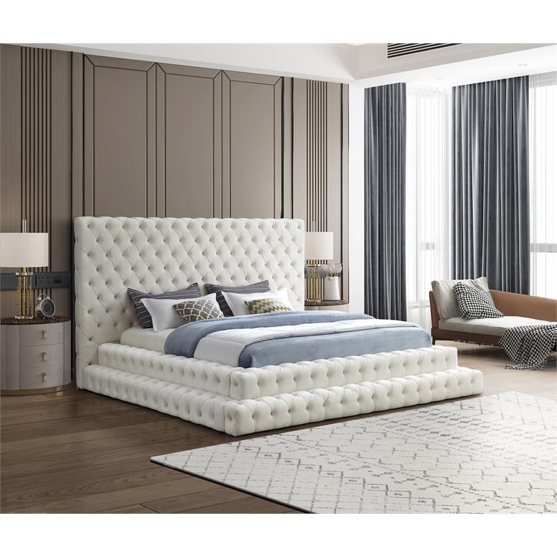 Meridian Furniture Revel Cream Velvet King Bed