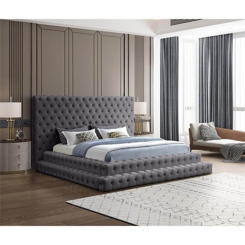 Meridian Furniture Revel Grey Velvet King Bed