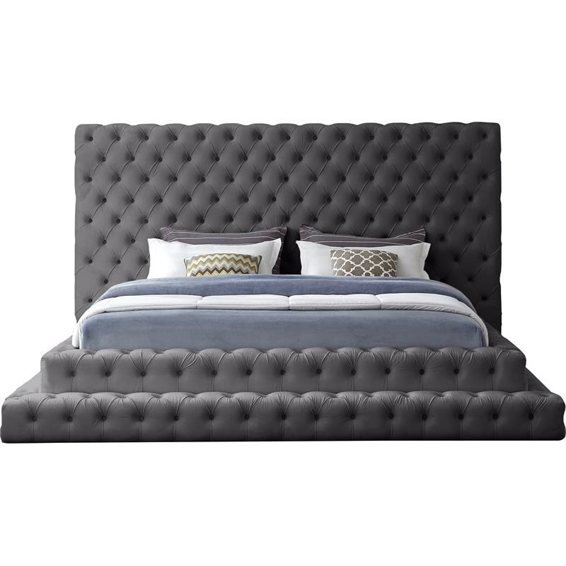 Meridian Furniture Revel Grey Velvet King Bed