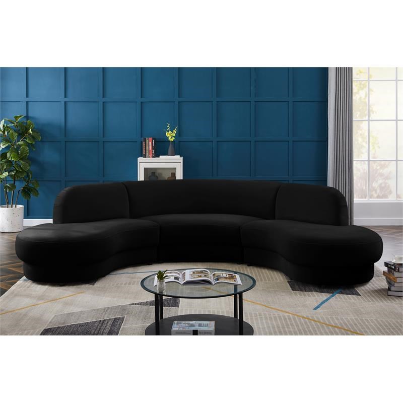 Meridian Furniture Rosa Black Velvet 3pc. Sectional