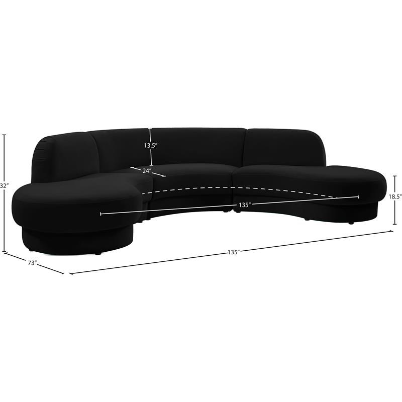 Meridian Furniture Rosa Black Velvet 3pc. Sectional