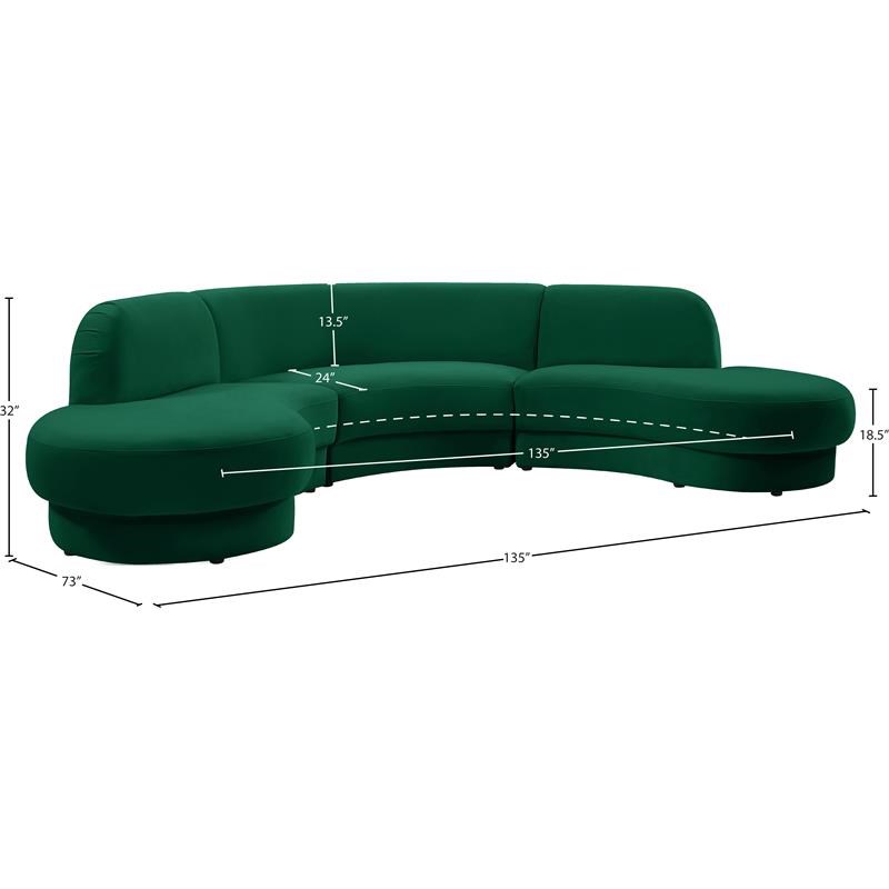 Meridian Furniture Rosa Green Velvet 3pc. Sectional