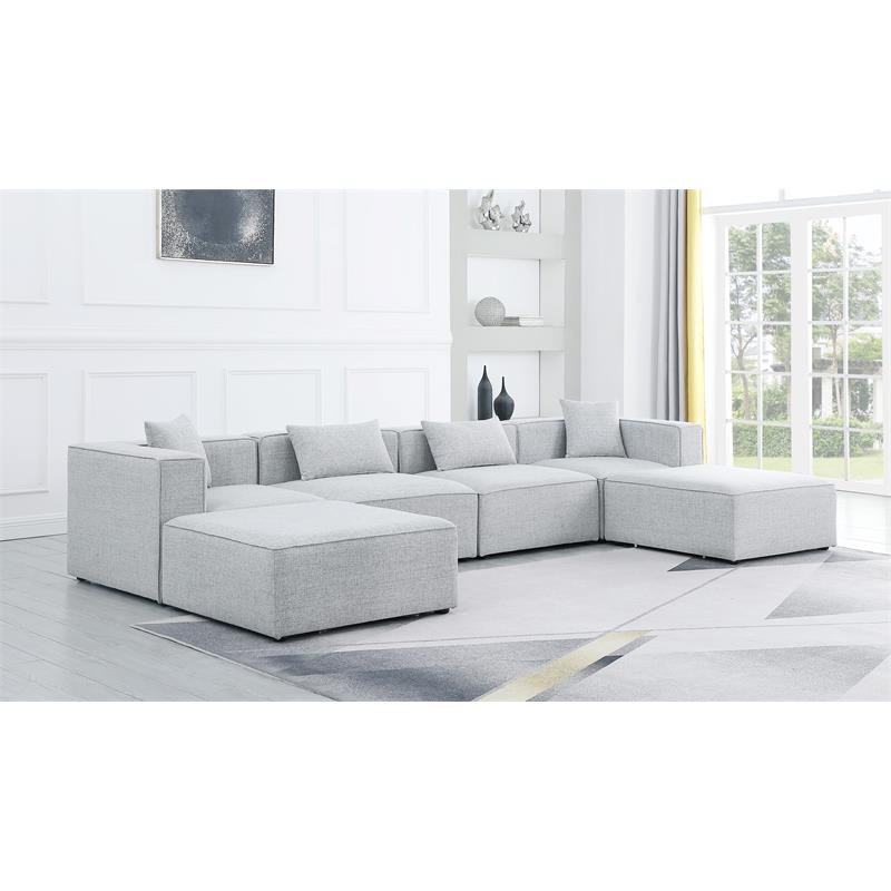 Meridian Furniture Cube Grey Durable Linen Modular Sectional