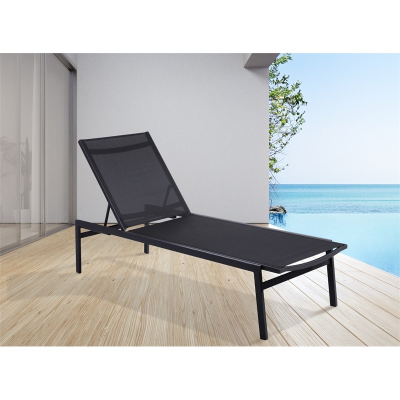 Santorini Black Mesh Waterproof Fabric Outdoor Patio Chaise Lounge Chair