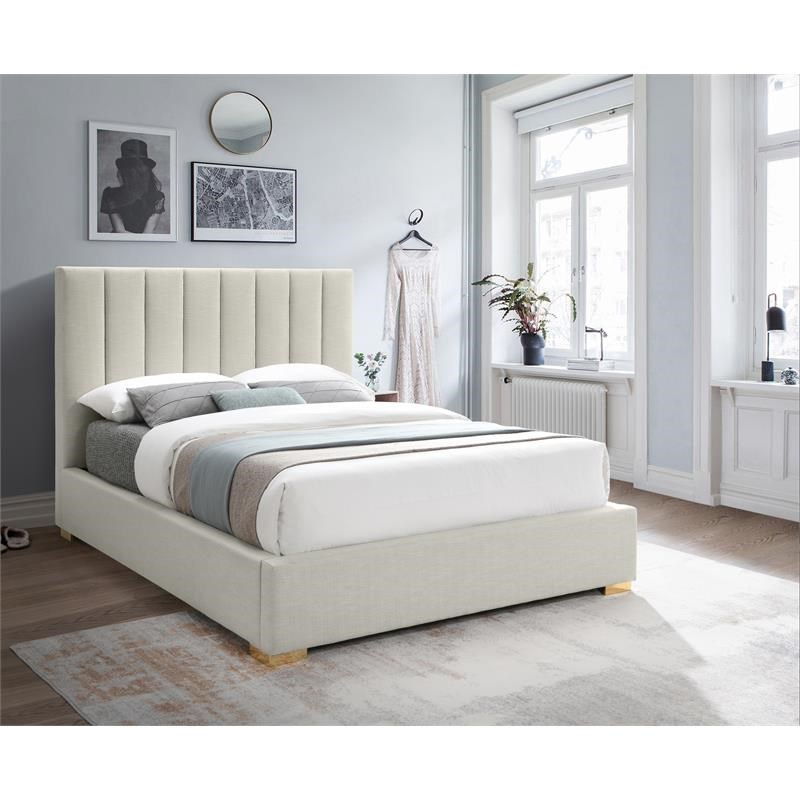 Meridian Furniture Pierce Beige Linen Textured Fabric King Bed | Homesquare