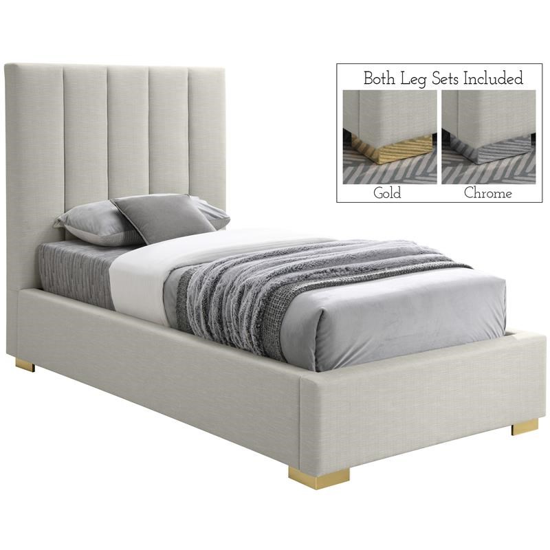 Meridian Furniture Pierce Beige Linen Textured Fabric Twin Bed Homesquare