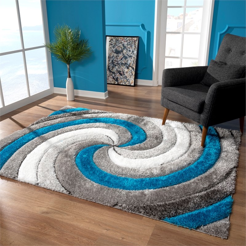 puffy mary geometric shag 3d textured high pile area rug 5x7 in gray ...