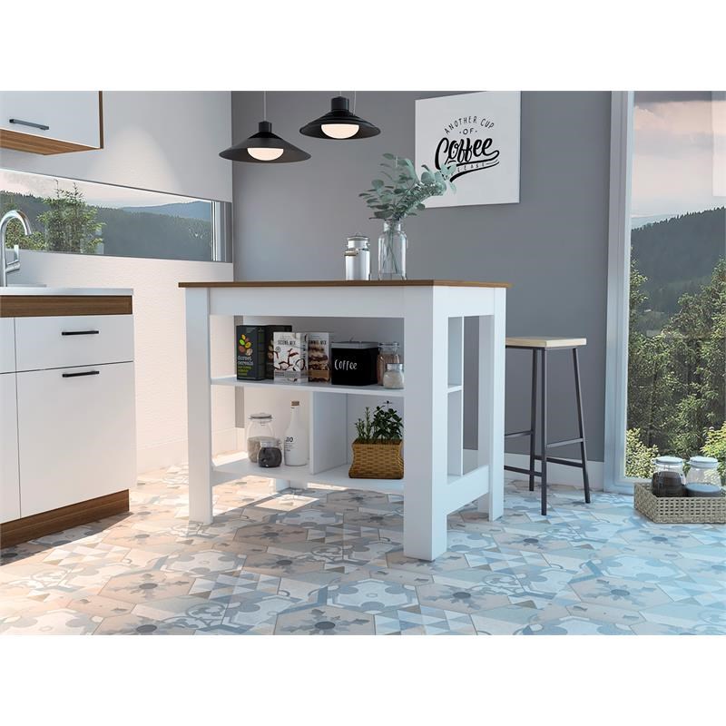 TuHome Modern Engineered Wood White Cala Kitchen Island with a Caramel Top