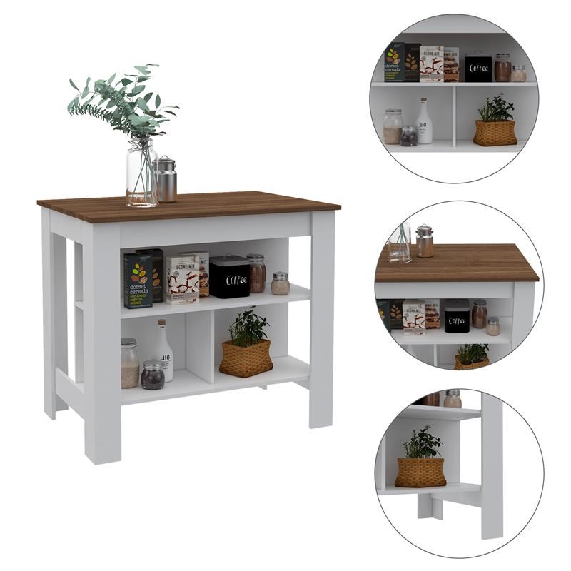 TuHome Modern Engineered Wood White Cala Kitchen Island with a Caramel Top