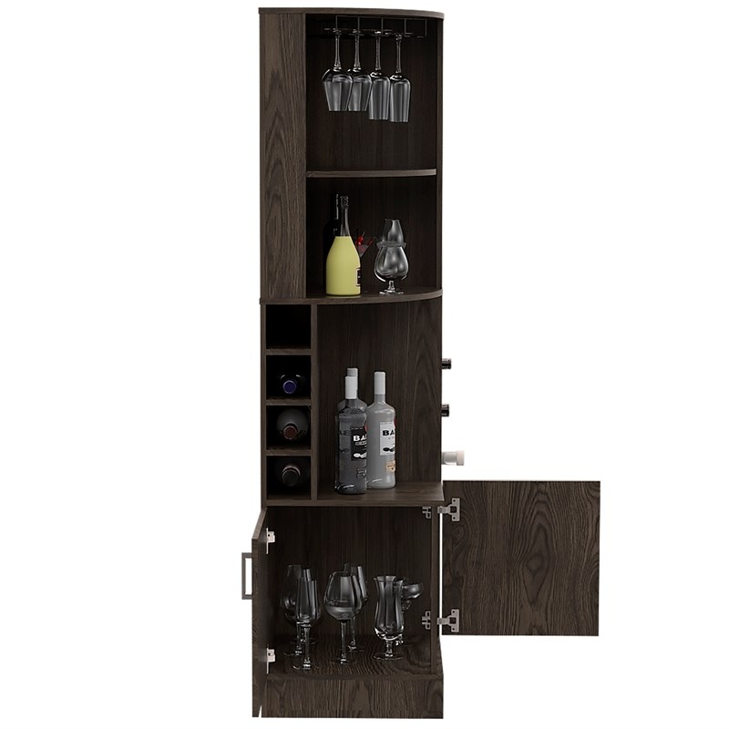 Tuhome Furniture Syrah Corner Bar and Wine Cabinet in Weathered Oak