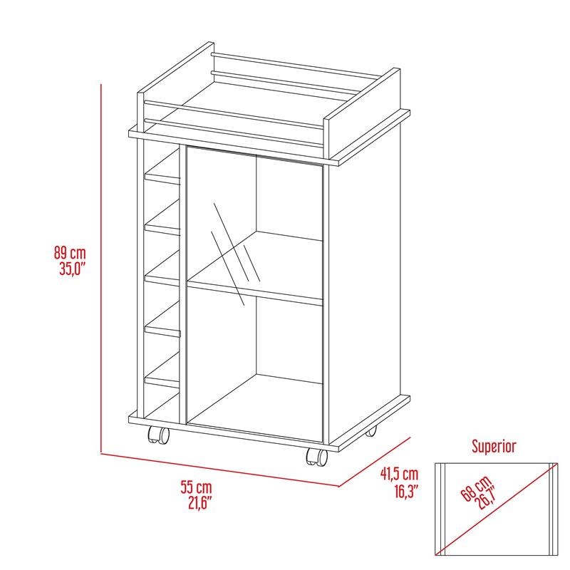 Tuhome Furniture Dukat Glass Door Bar Cart in Espresso