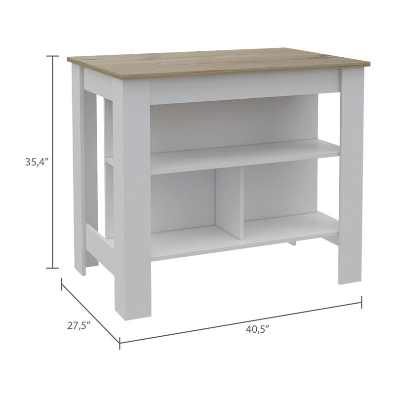 Tuhome Cala Kitchen Island With White Base and Light Oak Top