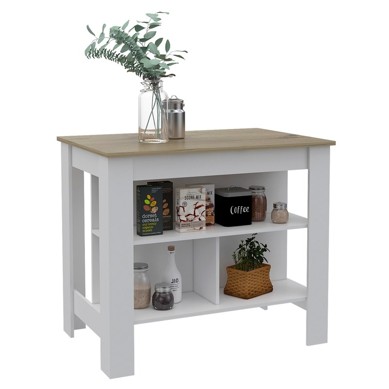 Tuhome Cala Kitchen Island With White Base and Light Oak Top