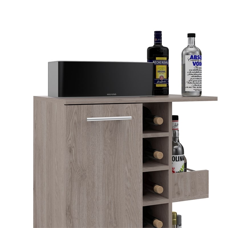 Tuhome Bar Cart Cabinet With Six Cubbies and Two Shelves In Light Gray