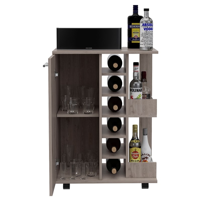 Tuhome Bar Cart Cabinet With Six Cubbies and Two Shelves In Light Gray
