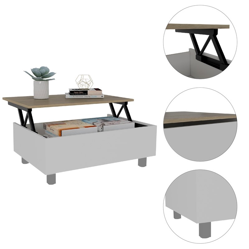 Tuhome Furniture Gambia Lift Top Coffee Table in White - Light Oak