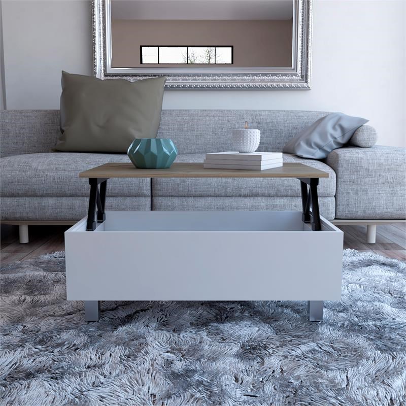 Tuhome Furniture Gambia Lift Top Coffee Table in White - Light Oak