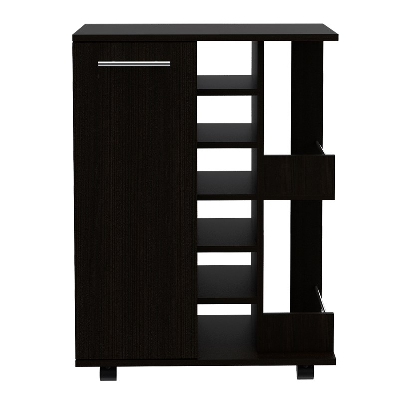 TUHOME Black Modern Engineered Wood Bar Cart Cabinet