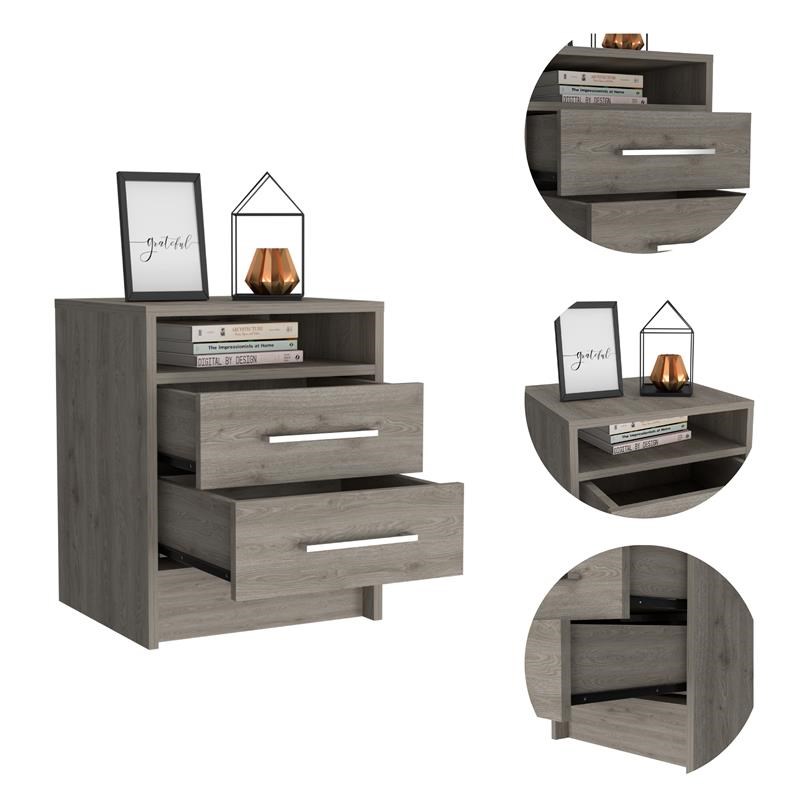 TuHome Gray Modern Engineered Wood Eter two-drawer nightstand