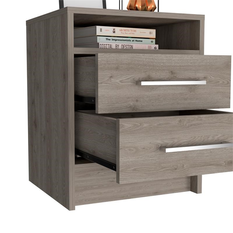 TuHome Gray Modern Engineered Wood Eter two-drawer nightstand