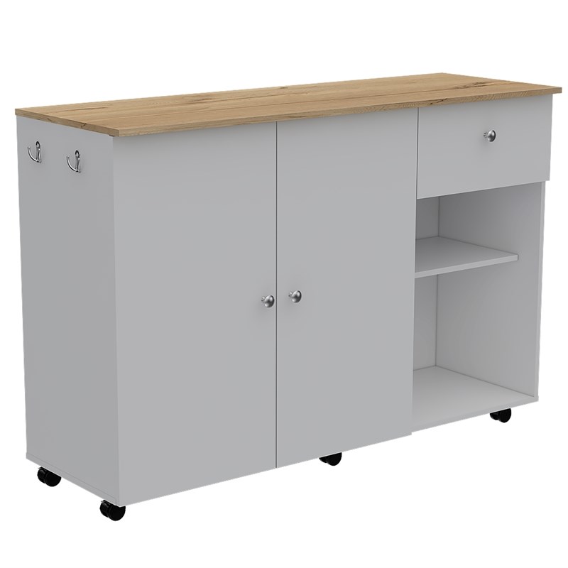 TUHOME Victoria Two-Door Kitchen Island Cart In White-Pine