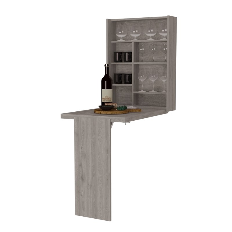 Tuhome Furniture Vatta Floating Desk With Hutch in Light Gray