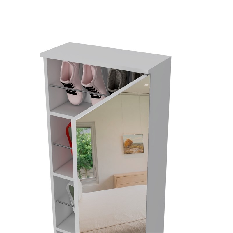 TuHome White Modern Engineered Wood LETO Wall Mounted Shoe Rack With Mirror Homesquare