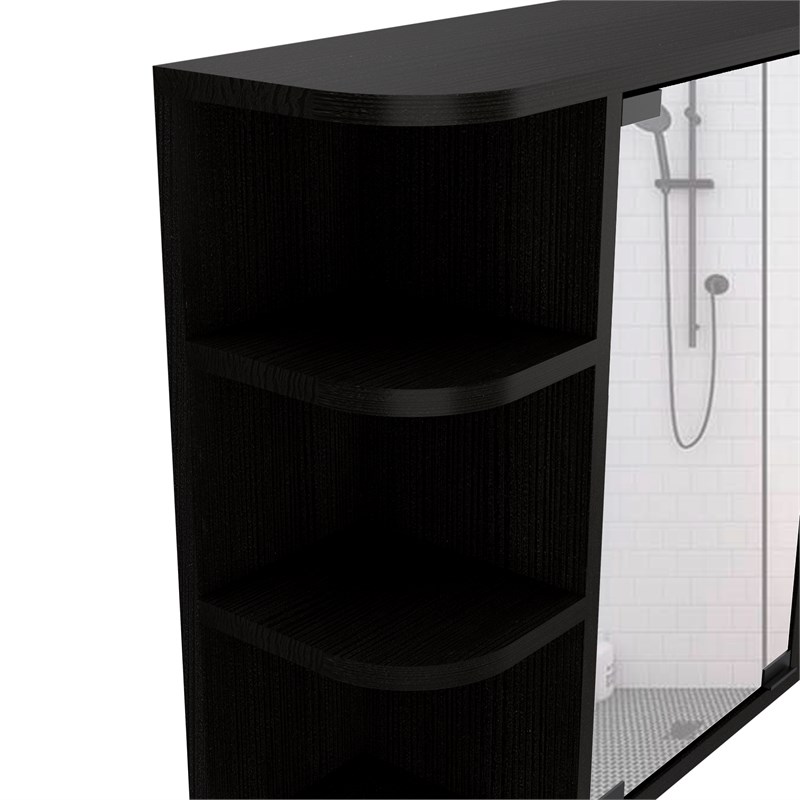 tuhome black modern engineered wood milan medicine cabinet - glw5591