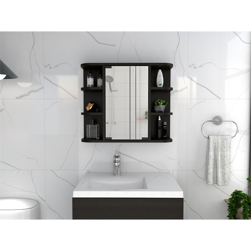 tuhome black modern engineered wood milan medicine cabinet - glw5591