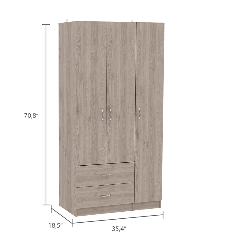 Tuhome Modern Engineered Wood Walnut Austral Three Door Armoire Light Gray