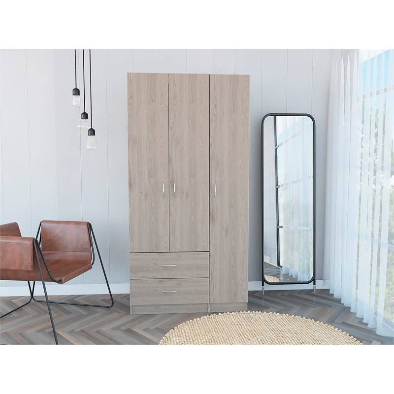 Tuhome Modern Engineered Wood Walnut Austral Three Door Armoire Light Gray