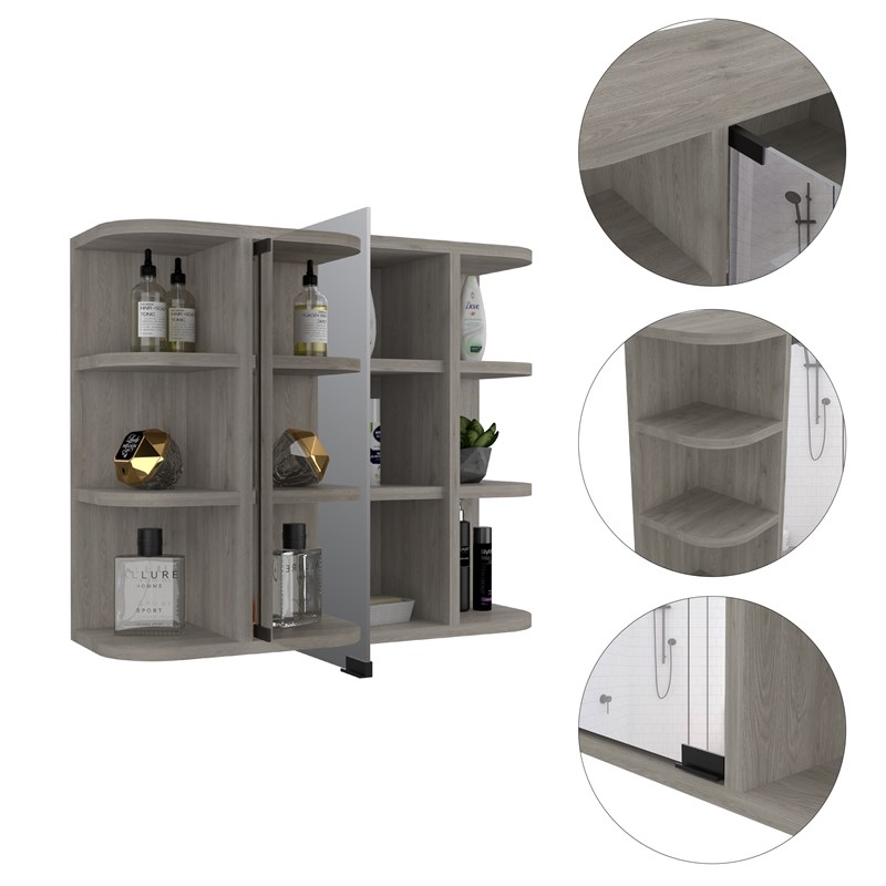 Tuhome Milan Mirrored Ash finish Engineered Wood Medicine Cabinet with shelves