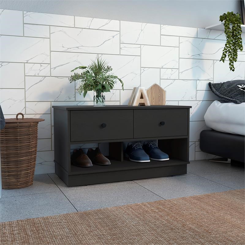 TUHOME Hamilton Storage Bench - Black Engineered Wood - For Living Room