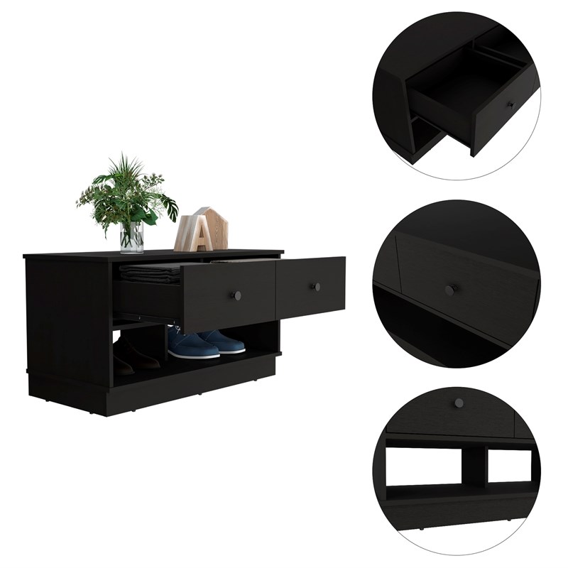 TUHOME Hamilton Storage Bench - Black Engineered Wood - For Living Room