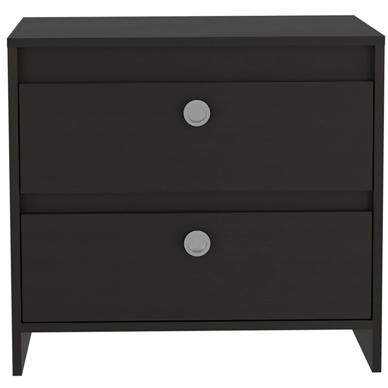 TUHOME Idaly Nightstand With Two Drawers- Black Engineered Wood - For Bedroom
