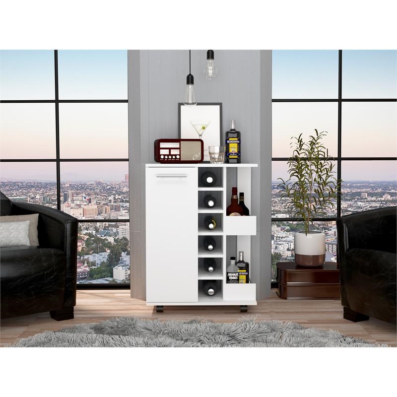 TUHOME Bar Cart With One Cabinet- White  Engineered Wood - For Bedroom